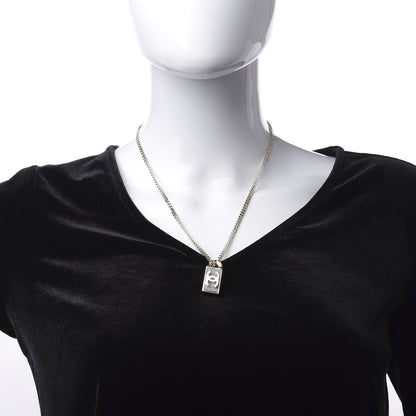 Chanel Crystal Dog Tag Charm Necklace Gold 2 of 5