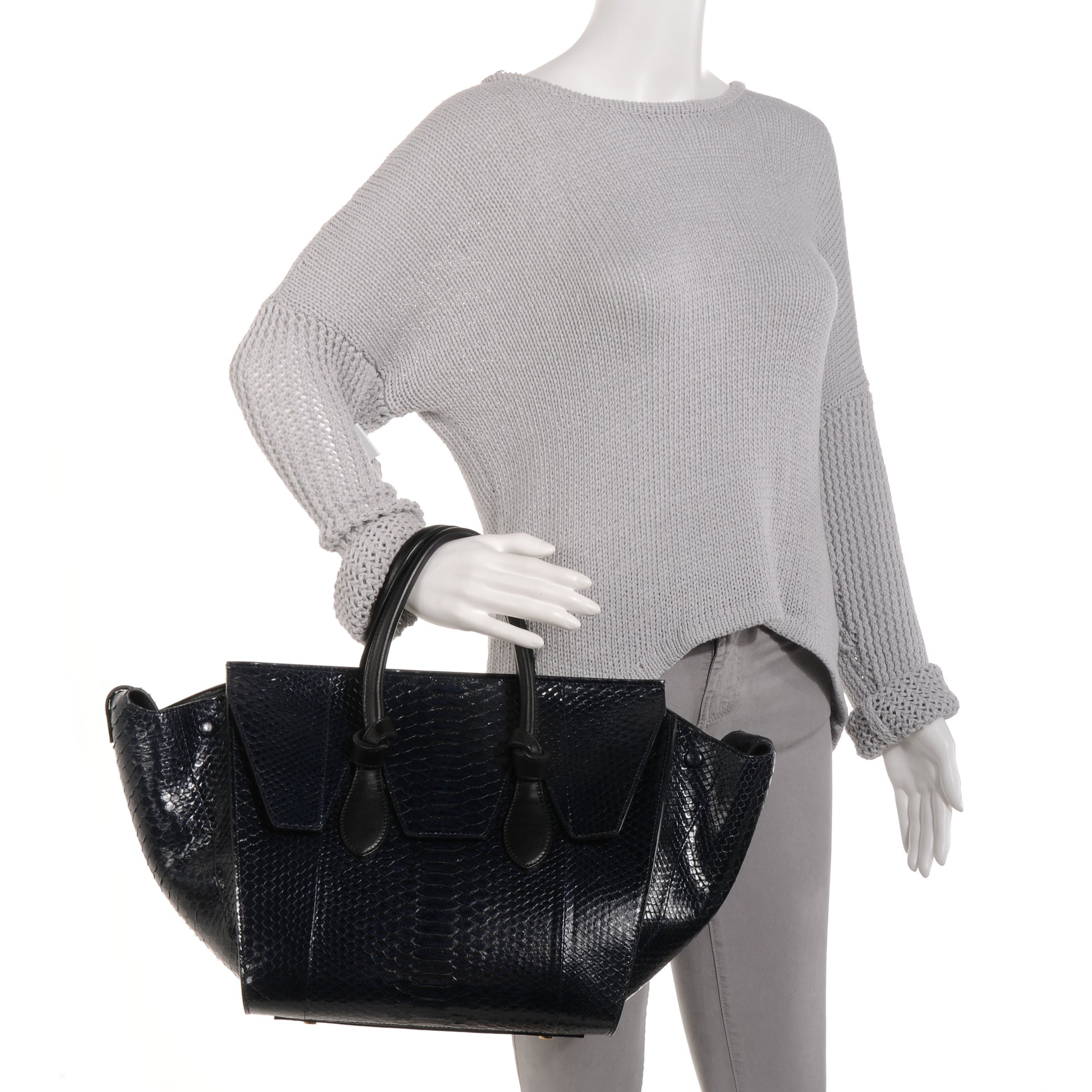 Celine Python Small Tie Knot Tote Navy 2 of 8