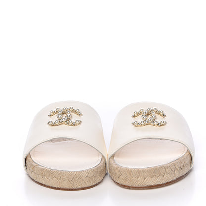 Chanel Lambskin Pearl CC Espadrille Slip On Sandals 38 Ivory 2 of 12