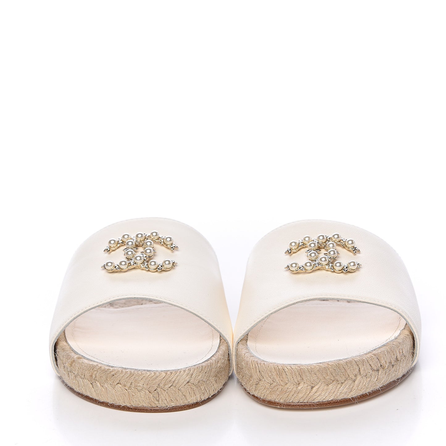 Lambskin Pearl CC Espadrille Slip On Sandals 38 Ivory
