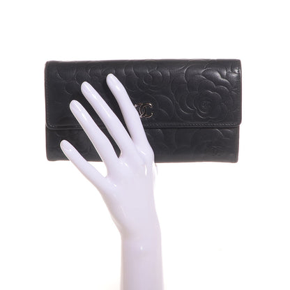 Chanel Lambskin Camellia Embossed Large Gusset Flap Wallet Black 2 of 7