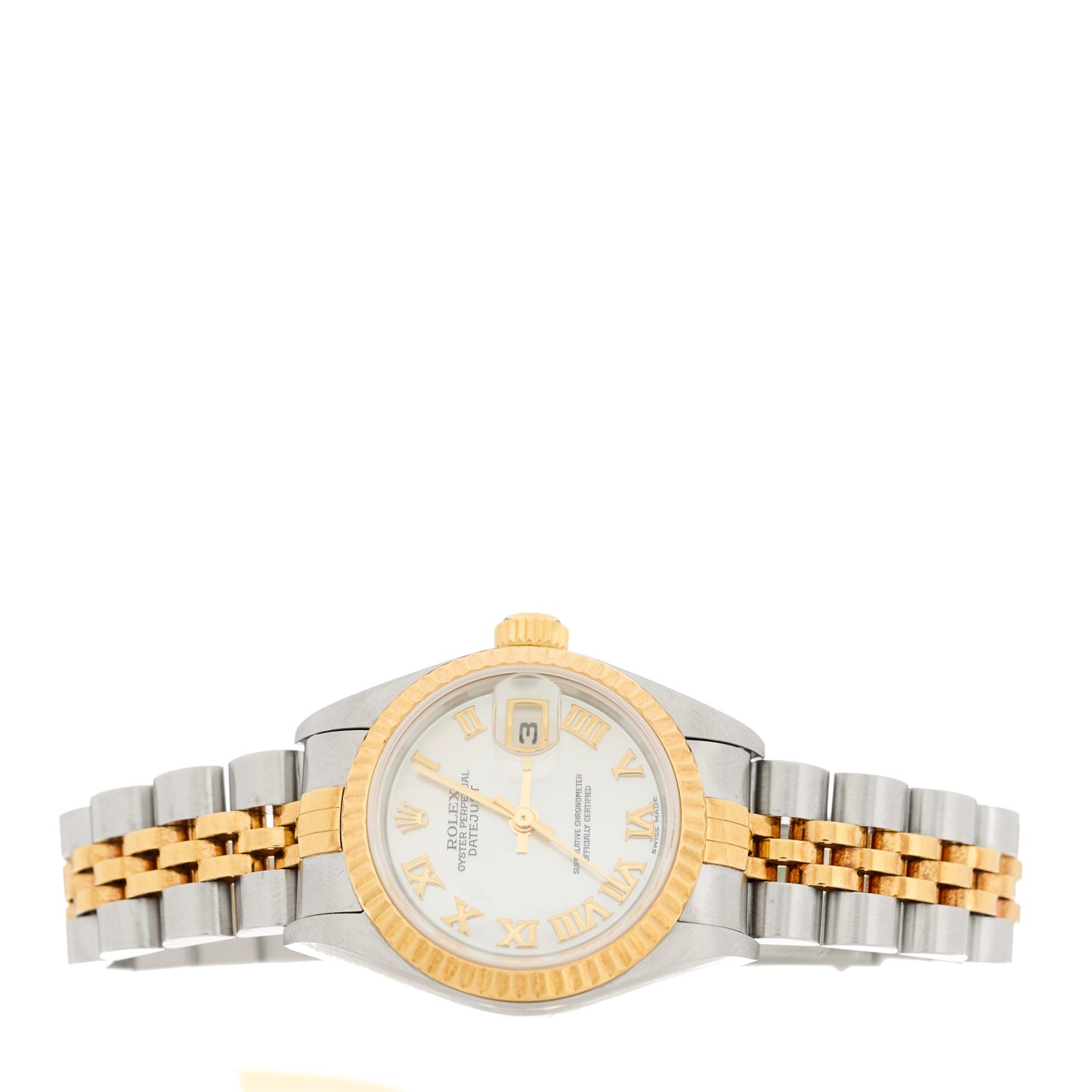 Stainless Steel 18K Yellow Gold Mother of Pearl 26mm Oyster Perpetual DateJust Watch Roman 79173