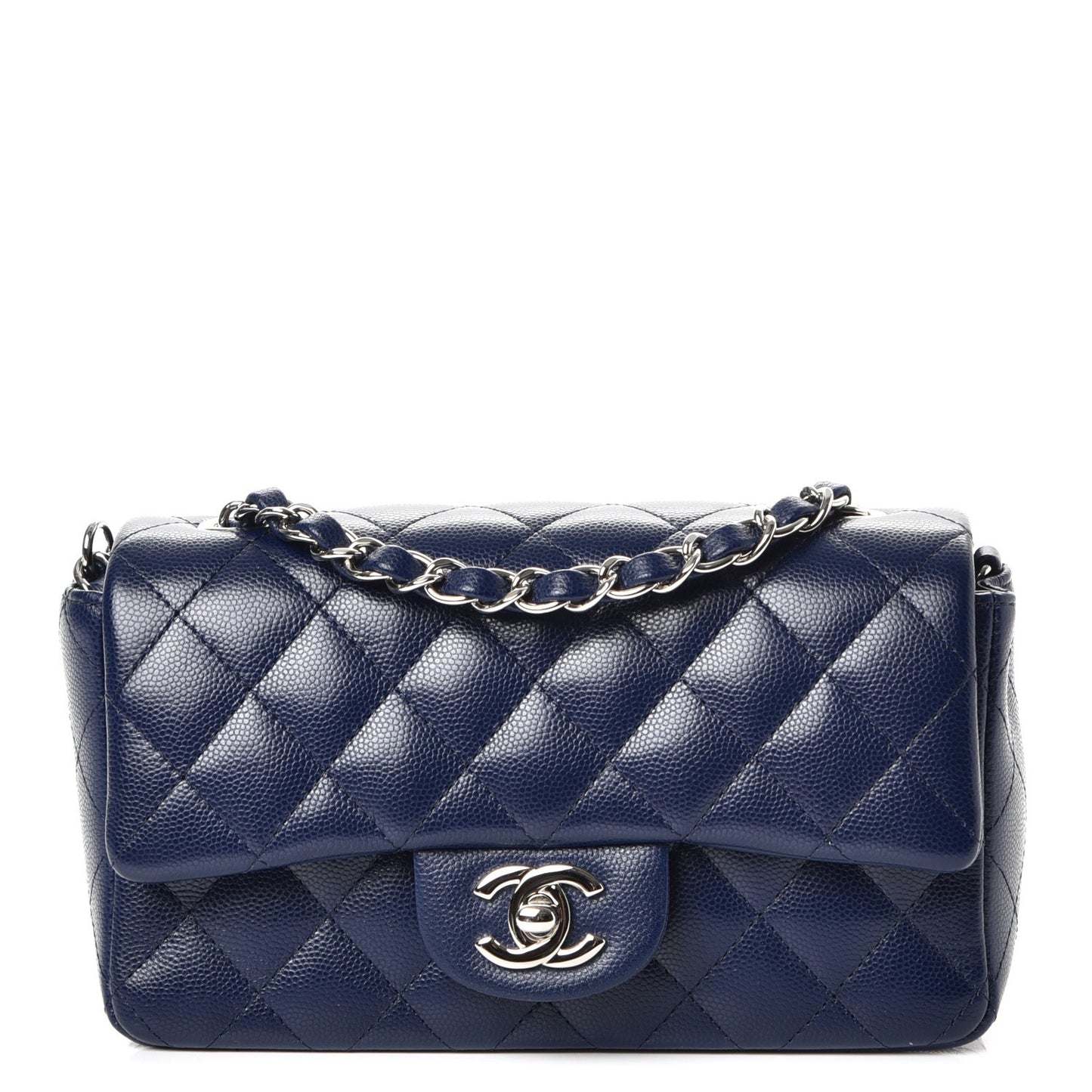Caviar Quilted Mini Rectangular Flap Navy Blue