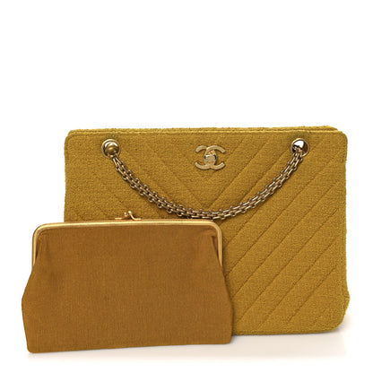 Chanel Tweed Chevron Bijoux Chain Shoulder Bag Yellow 2 of 11