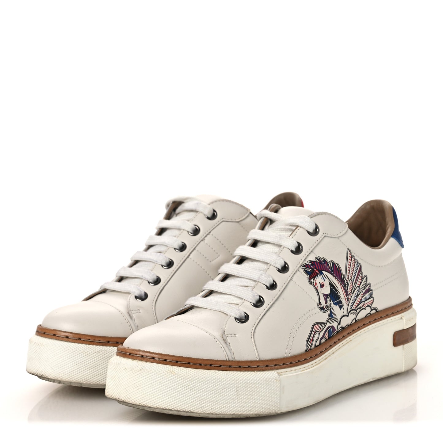 Calfskin Pegase Pop Polo Sneakers 38 Multicolor White