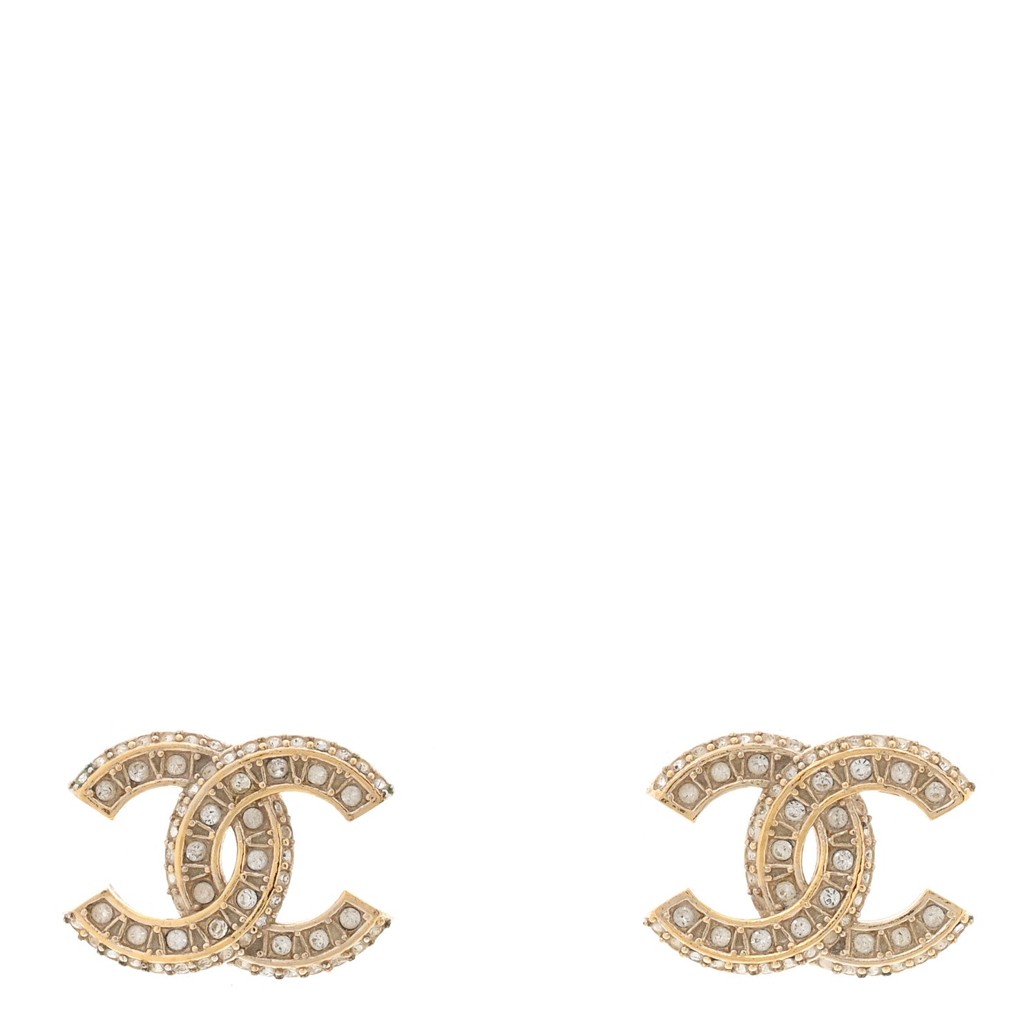 Chanel Crystal Timeless CC Earrings Light Gold 1 of 5
