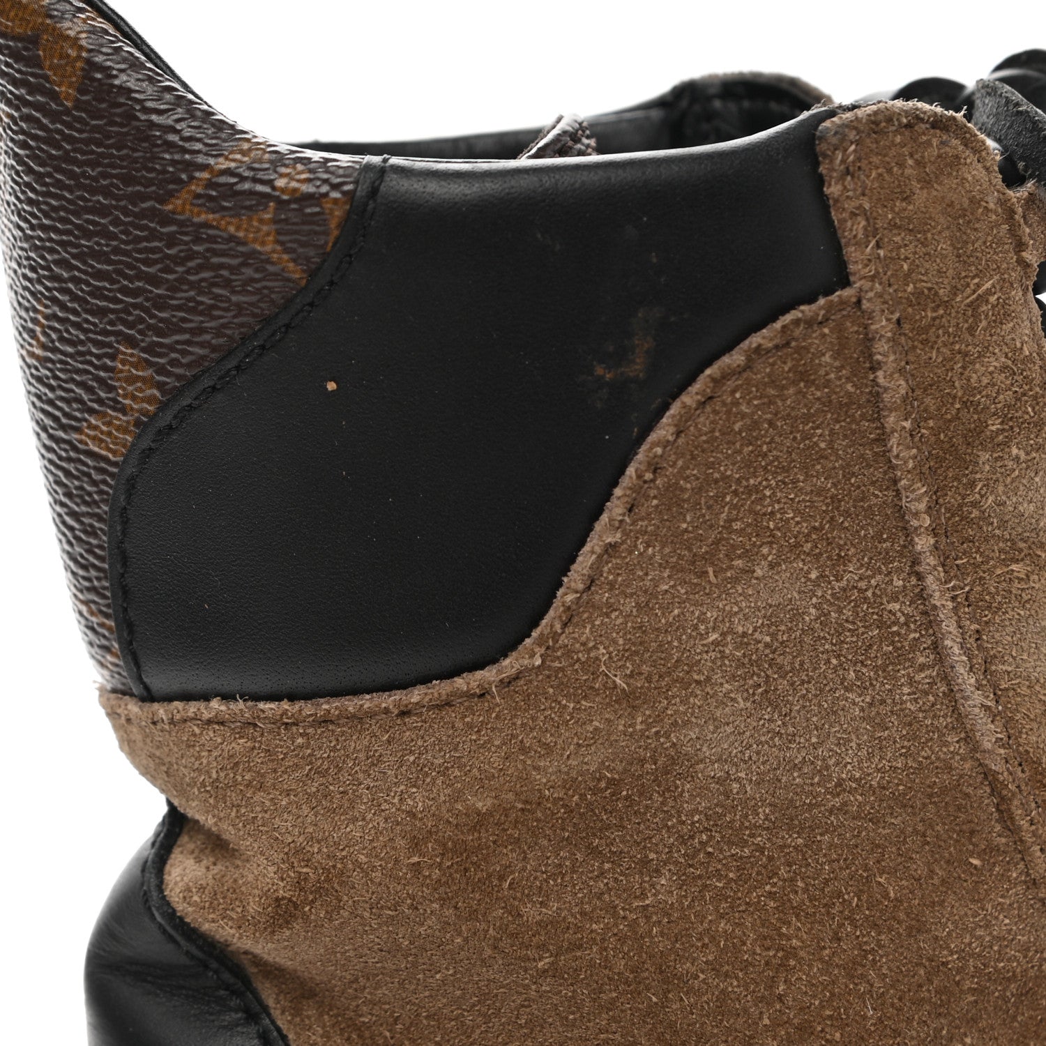 Louis Vuitton Suede Calfskin Monogram Laureate Platform Desert Boots 38 Taupe 9 of 15