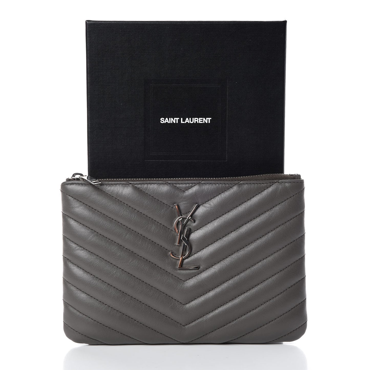 Calfskin Matelasse Chevron Monogram Pouch Earth