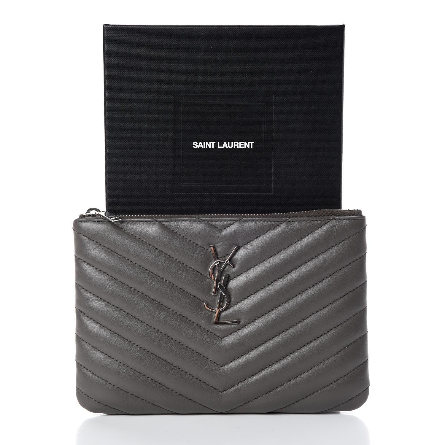 Saint Laurent Calfskin Matelasse Chevron Monogram Pouch Earth 8 of 8