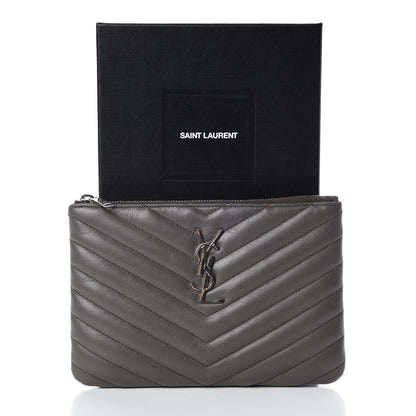 Saint Laurent Calfskin Matelasse Chevron Monogram Pouch Earth 8 of 8