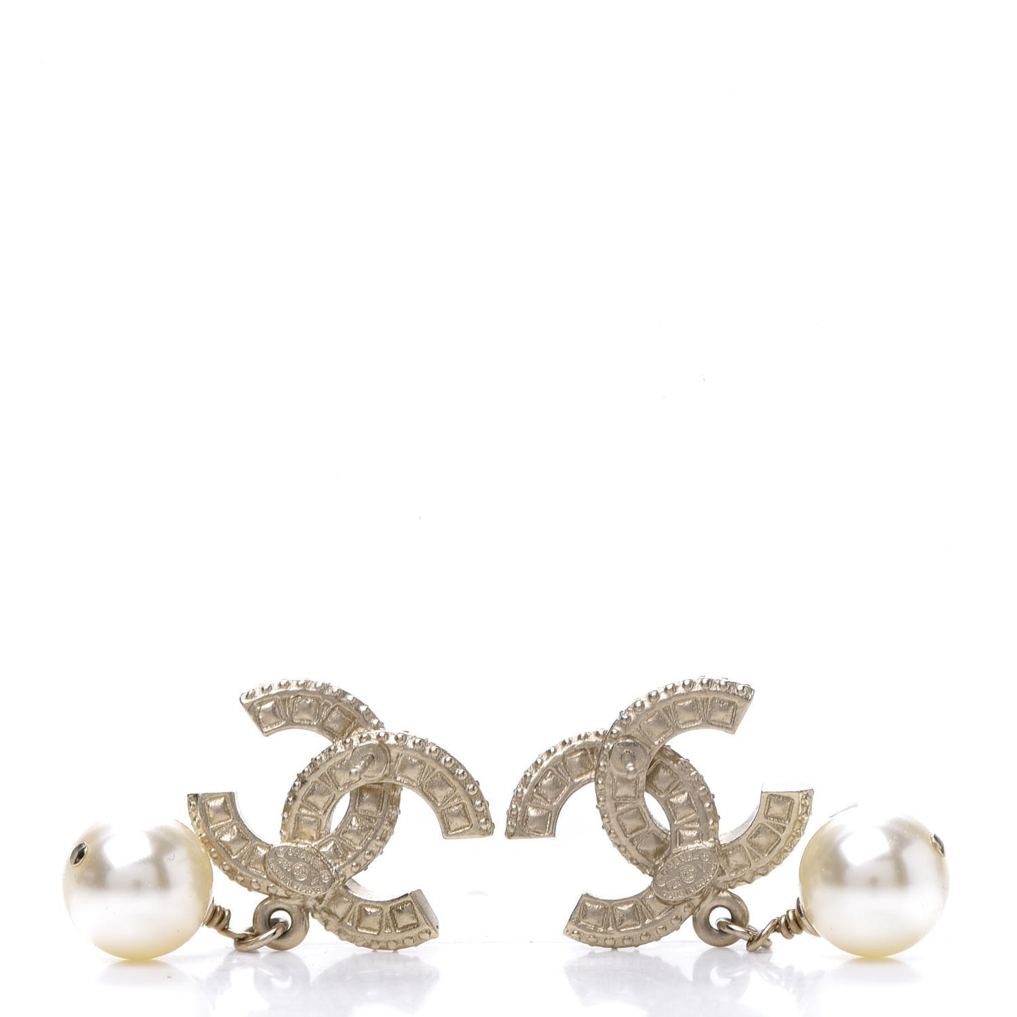 Crystal Pearl CC Drop Earrings Gold