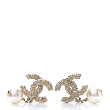 Chanel Crystal Pearl CC Drop Earrings Gold 3 of 5