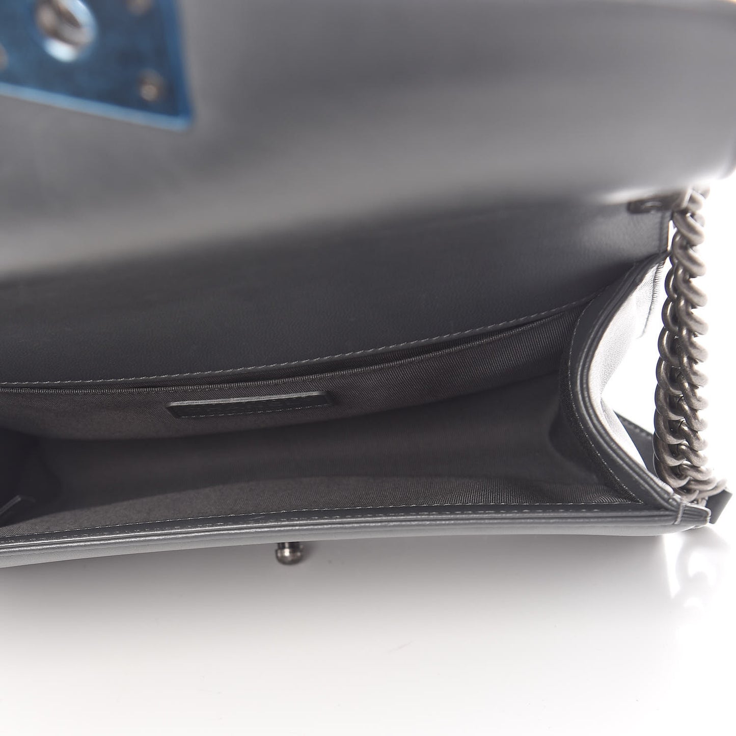 Lambskin Quilted Medium Boy Flap Dark Grey