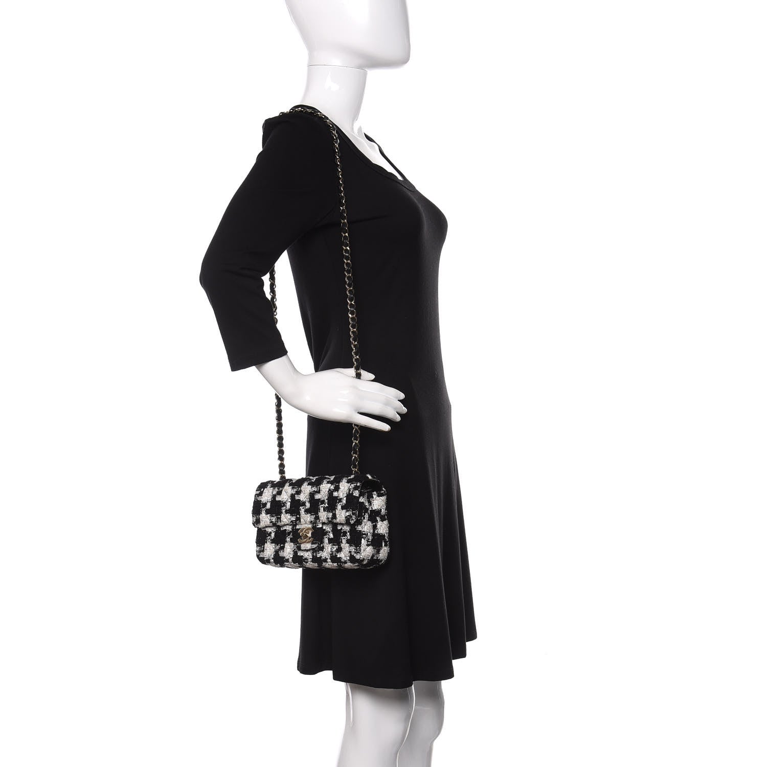 Chanel Tweed Quilted Mini Rectangular Flap Black Ecru White 2 of 11