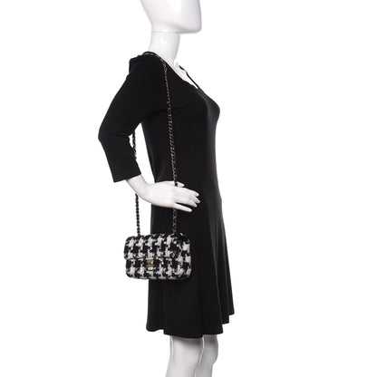Chanel Tweed Quilted Mini Rectangular Flap Black Ecru White 2 of 11