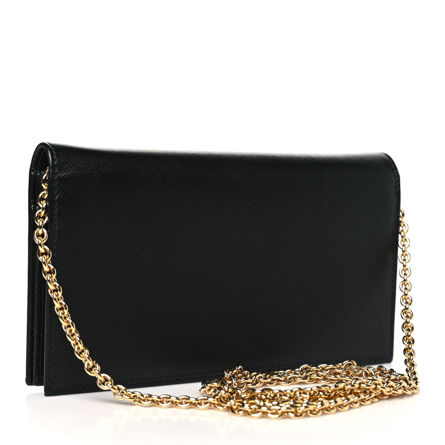 Salvatore Ferragamo Hammered Calfskin Vara Wallet On Chain Black 2 of 10