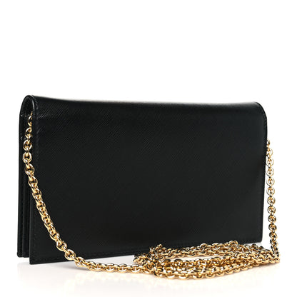 Salvatore Ferragamo Hammered Calfskin Vara Wallet On Chain Black 2 of 10
