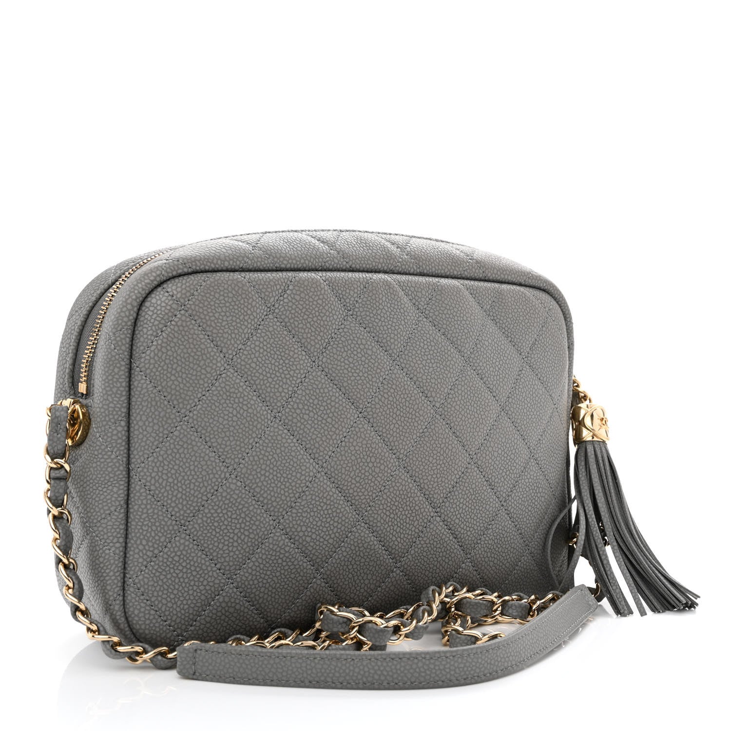 Chanel Iridescent Caviar Flat Quilted Small Coco Tassel Camera Case Grey 3 of 11
