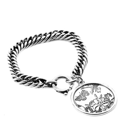Gucci Sterling Silver Round Flora Chain Bracelet 1 of 5