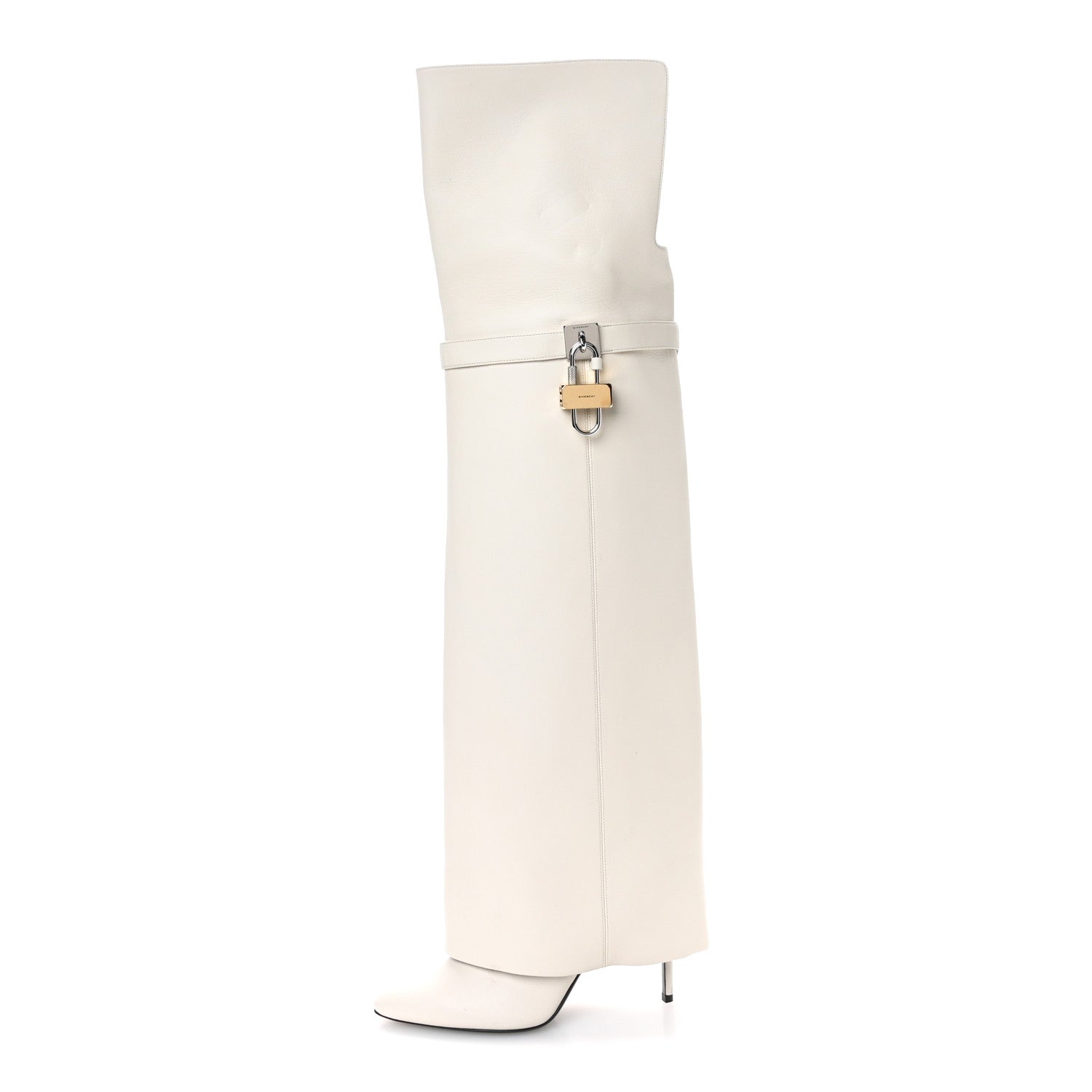Givenchy Calfskin Shark Lock Pant Over the Knee Stiletto Boots 40 Ivory 1 of 8