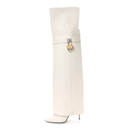 Givenchy Calfskin Shark Lock Pant Over the Knee Stiletto Boots 40 Ivory 1 of 8