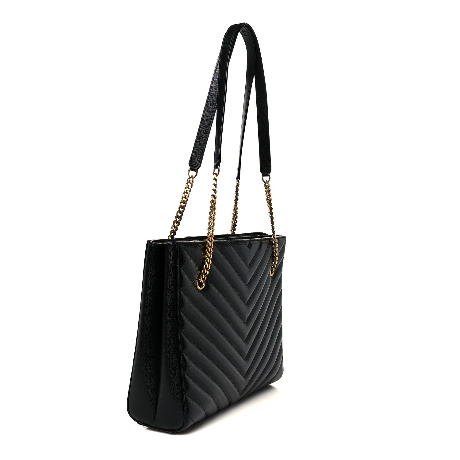 Saint Laurent Grain de Poudre Matelasse Chevron Medium Tribeca Shopping Bag Black 3 of 12