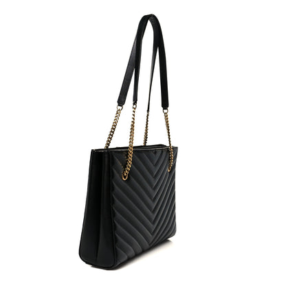 Saint Laurent Grain de Poudre Matelasse Chevron Medium Tribeca Shopping Bag Black 3 of 12