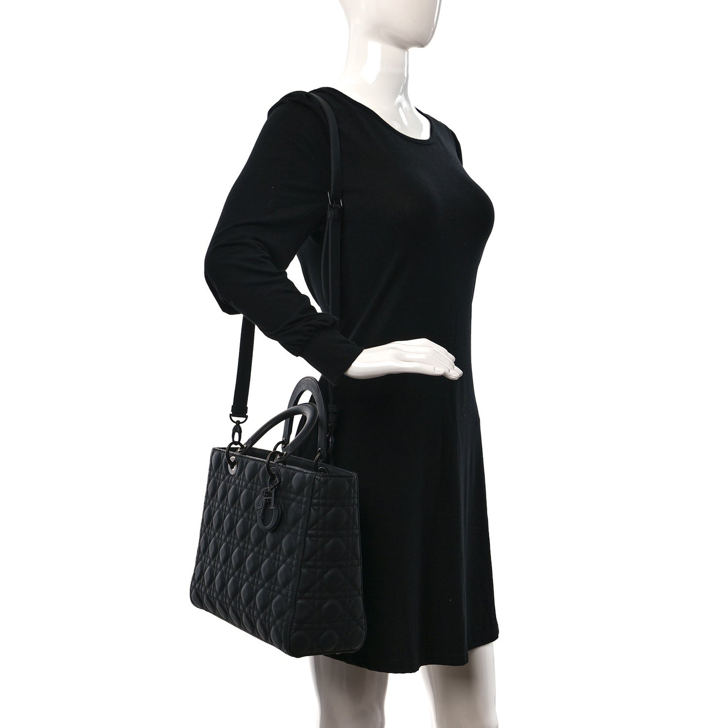 Ultra Matte Calfskin Cannage Large Lady Dior Black