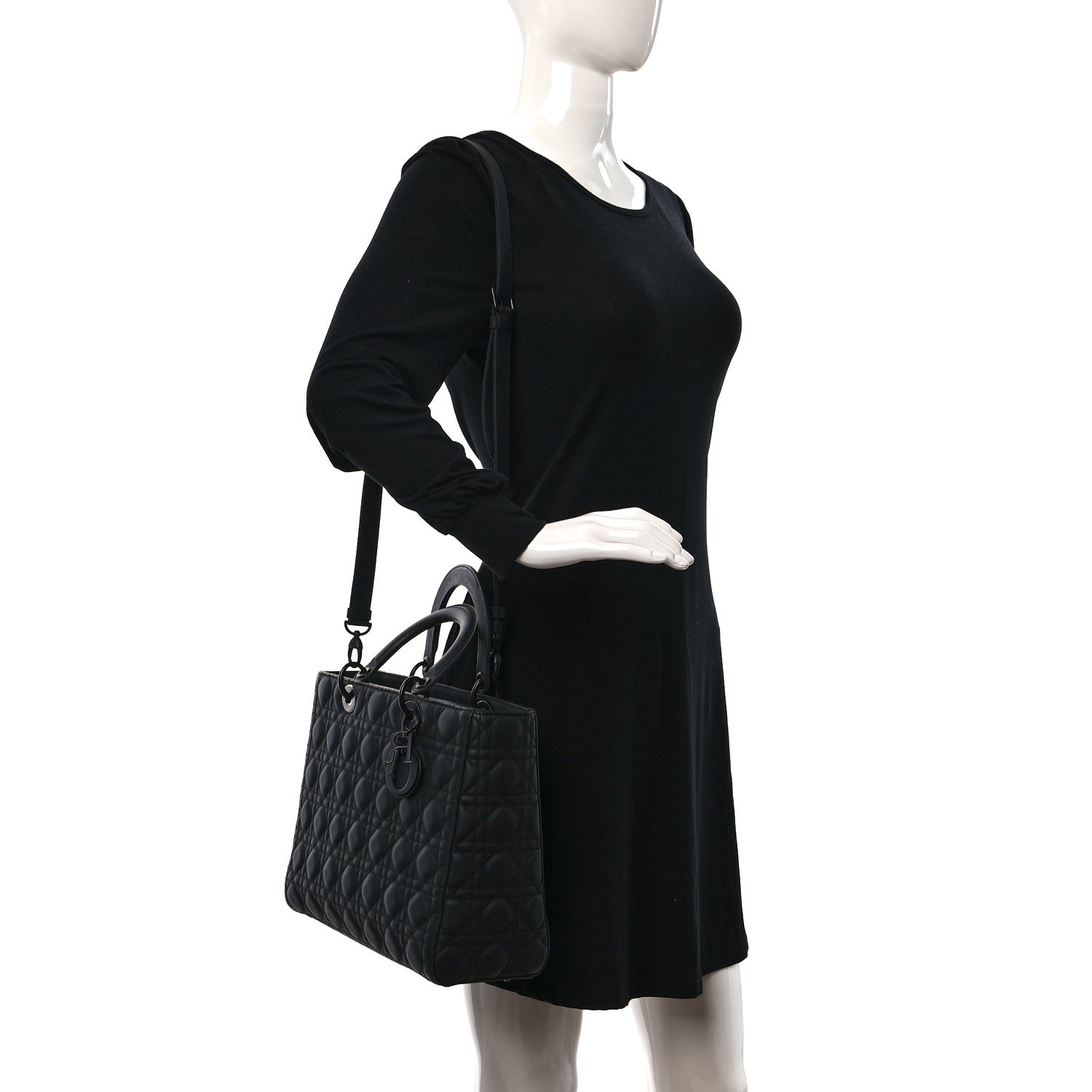 Christian Dior Ultra Matte Calfskin Cannage Large Lady Dior Black 2 of 12