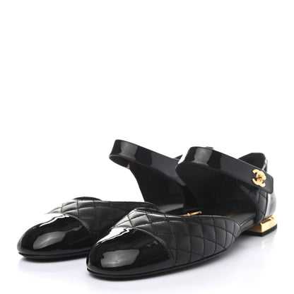 Chanel Patent Lambskin Quilted Cap Toe Ballerina Flats 40 Black 3 of 8