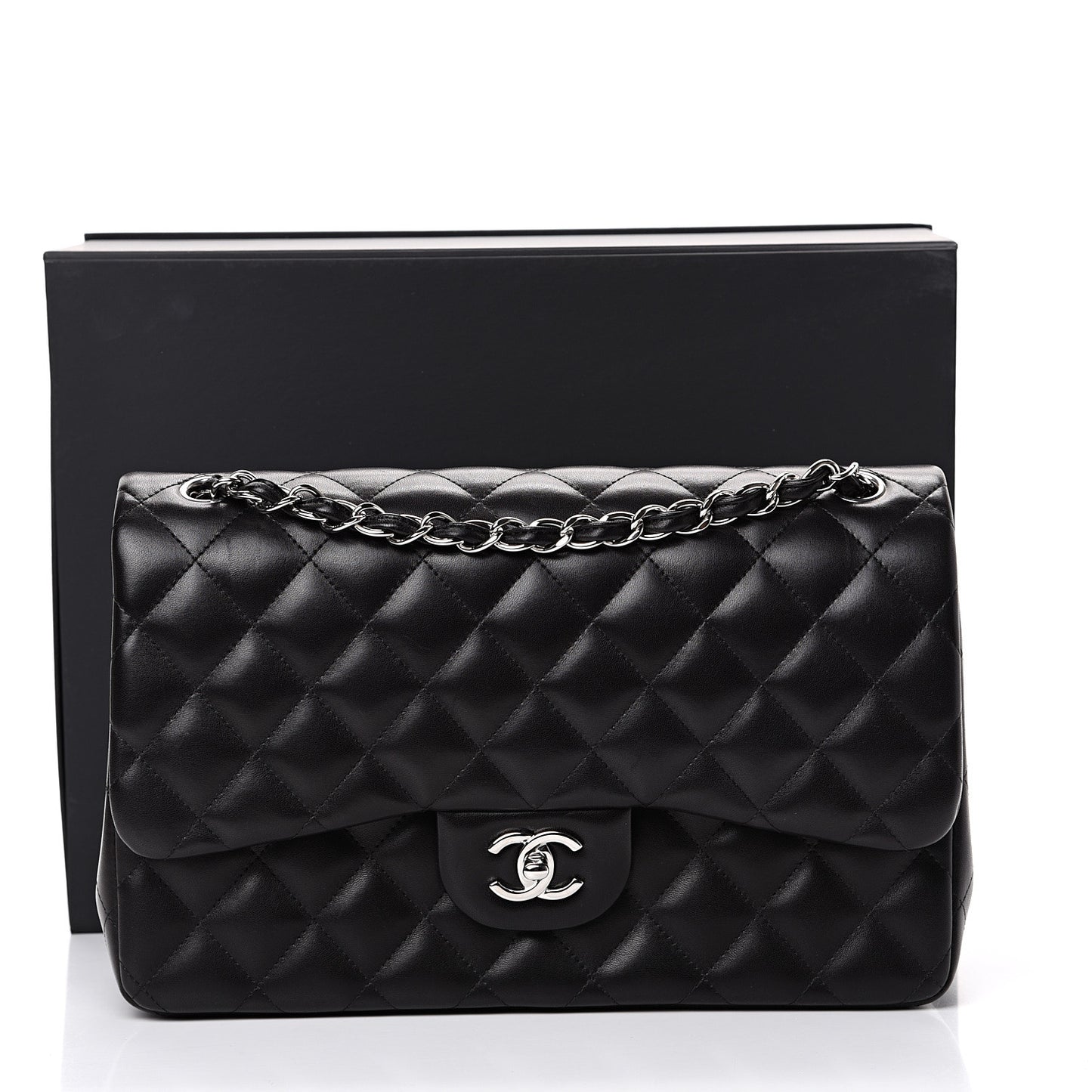 Lambskin Quilted Jumbo Double Flap Black