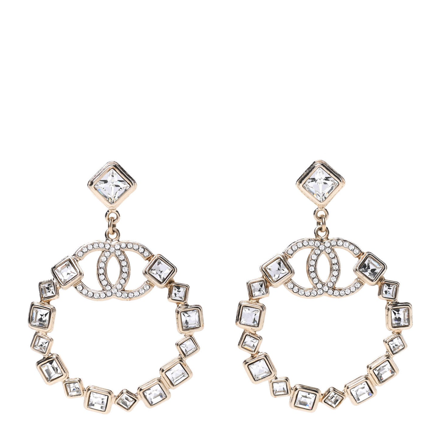 Crystal CC Drop Hoop Earrings Gold