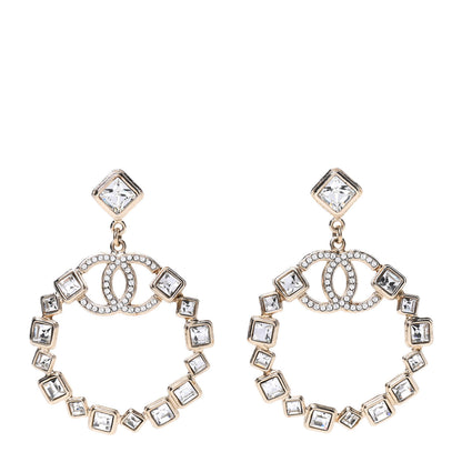 Chanel Crystal CC Drop Hoop Earrings Gold 1 of 6