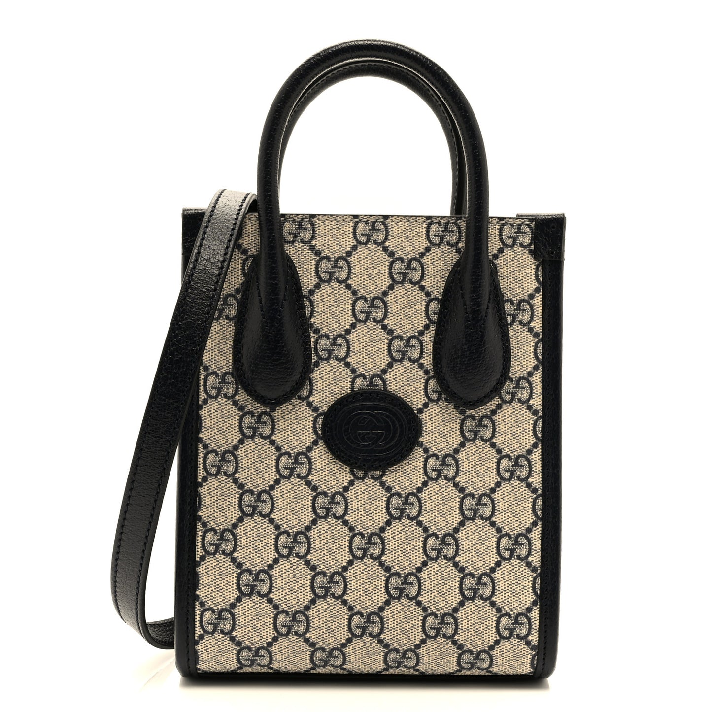 GG Supreme Monogram Textured Dollar Calfskin Mini Retro Interlocking G Tote Bag Beige Blue
