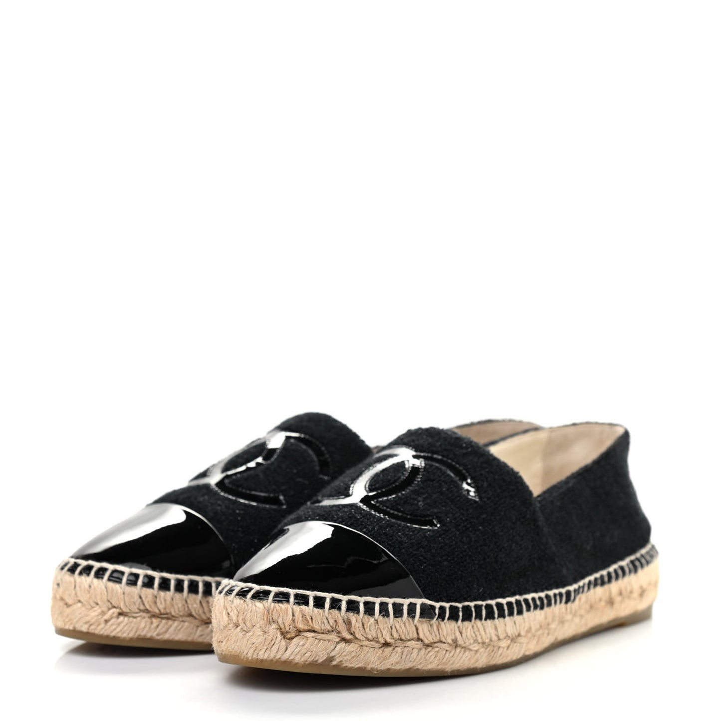 Fabric Patent Calfskin CC Espadrilles 40 Black