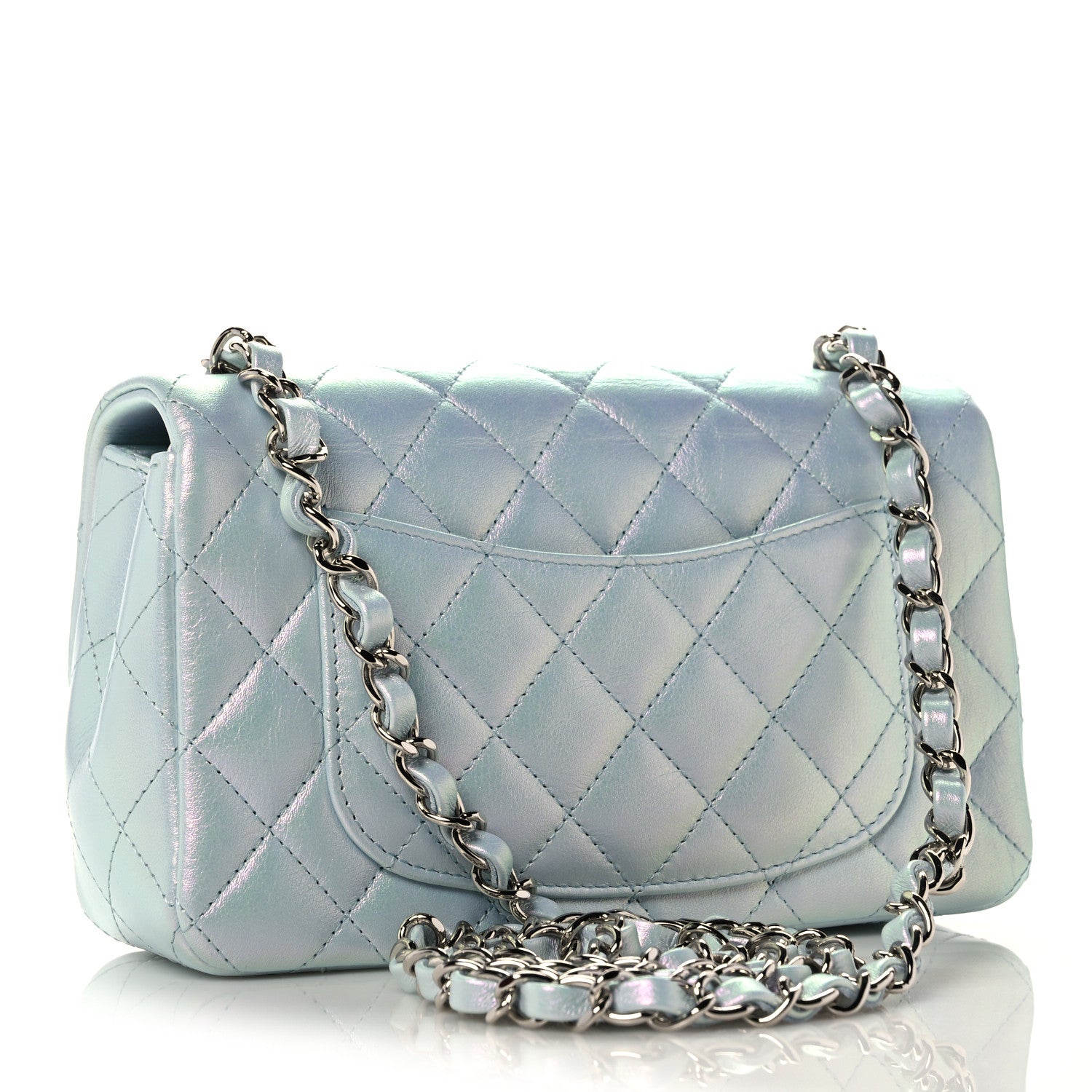 Chanel Iridescent Calfskin Quilted Mini Rectangular Flap Light Blue 3 of 11