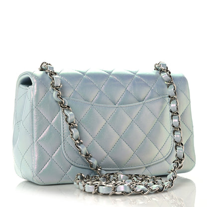 Chanel Iridescent Calfskin Quilted Mini Rectangular Flap Light Blue 3 of 11