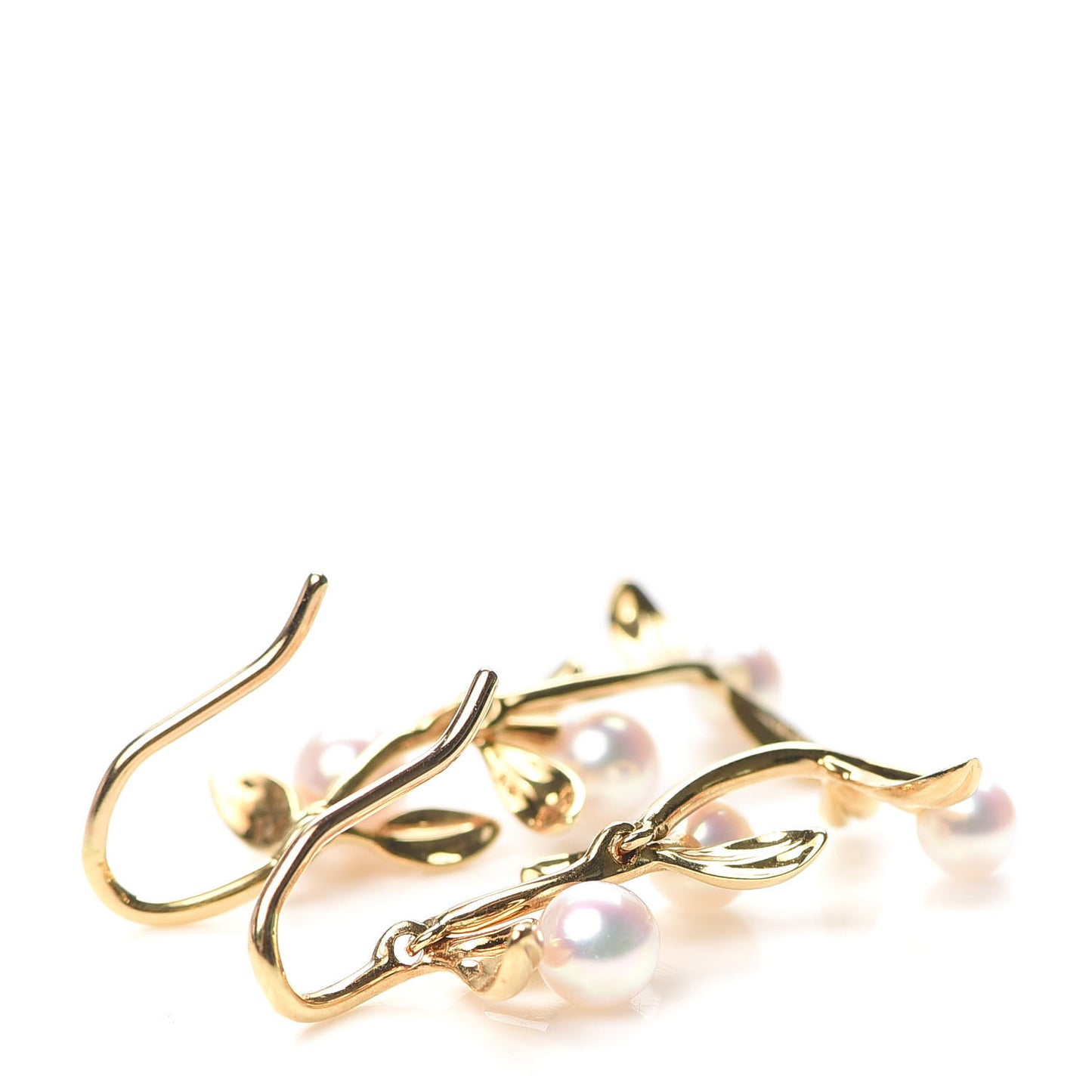 18K Yellow Gold Akoya Pearl Olive Leaf Earrings