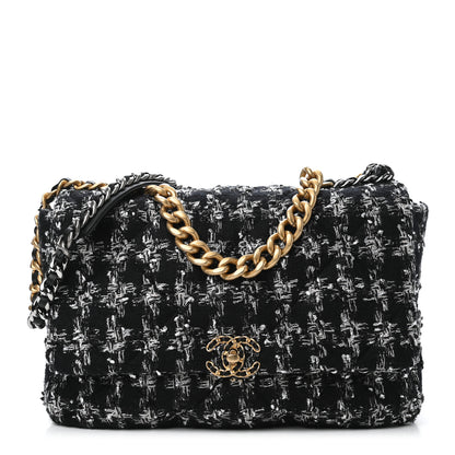 Chanel Tweed Quilted Maxi Chanel 19 Flap Black Silver Ecru 1 of 4