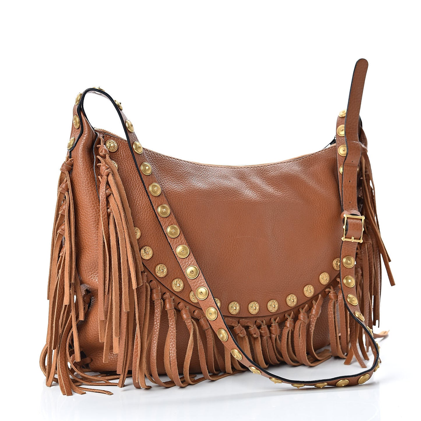 Grained Calfskin C-Rockee Fringe Hobo Light Cuir