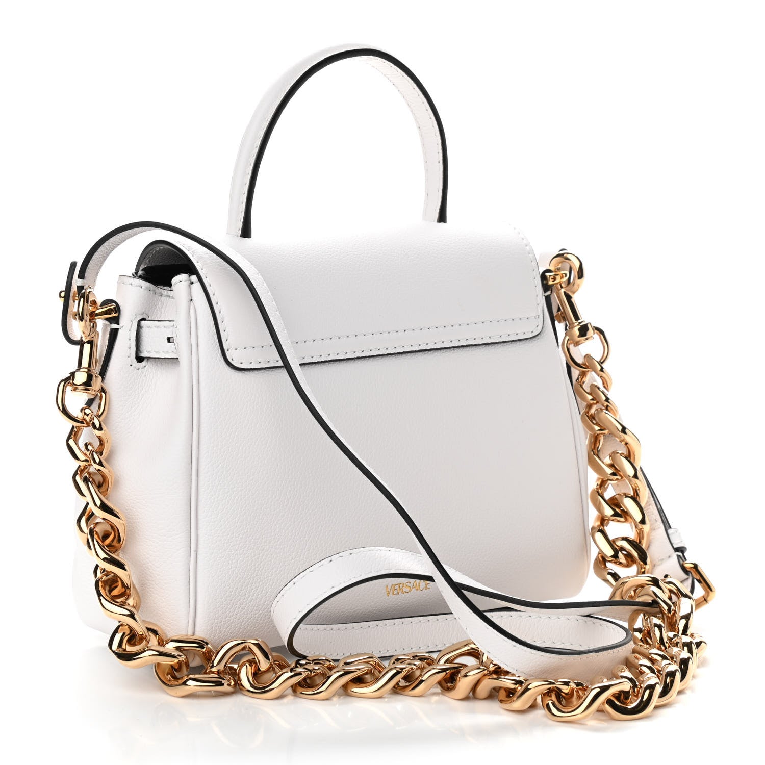 Versace Grained Calfskin Small La Medusa Top Handle Bag Optical White 2 of 8