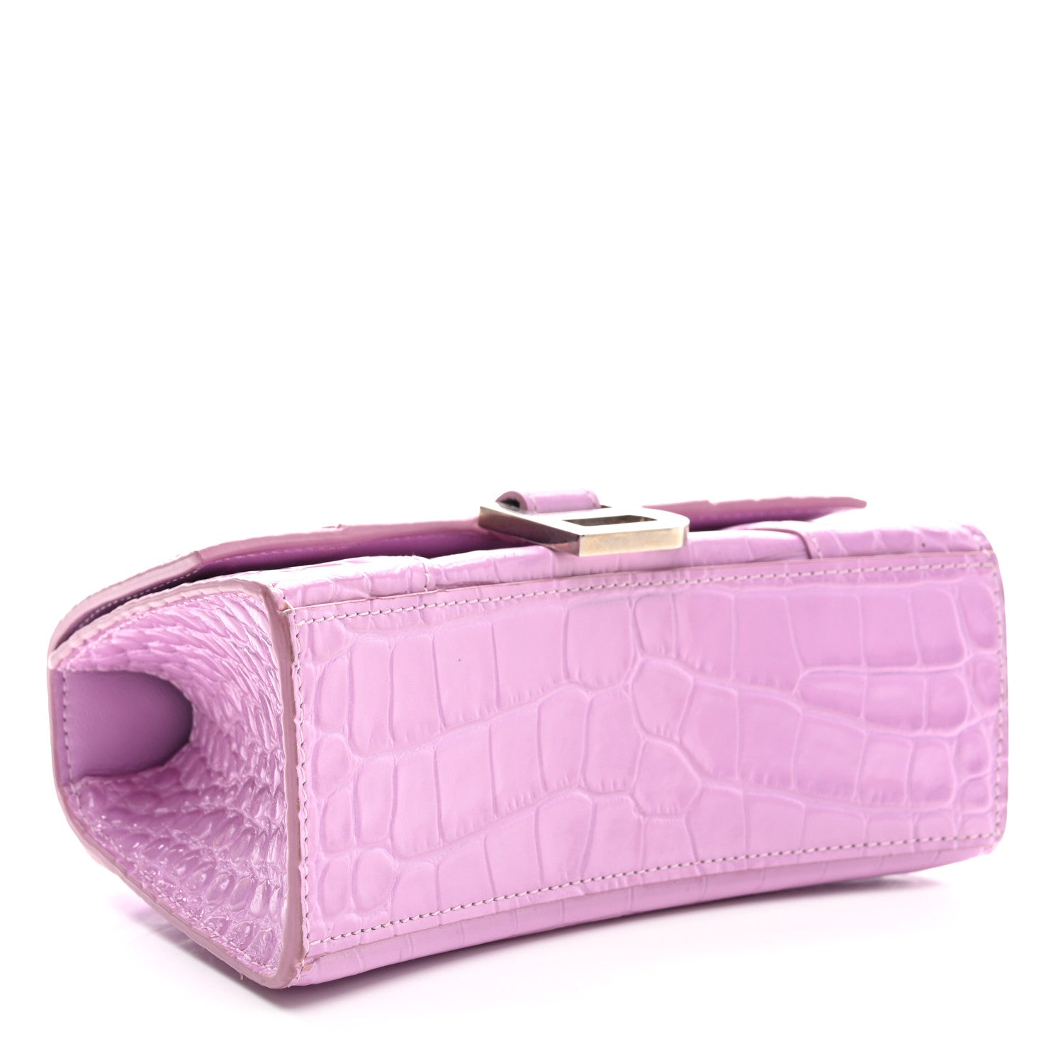 Balenciaga Shiny Calfskin Crocodile Embossed Hourglass Top Handle Bag XS Lilac 3 of 9