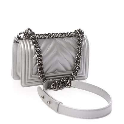Chanel Metallic Caviar Chevron Quilted Small Boy Flap Silver 3 of 10