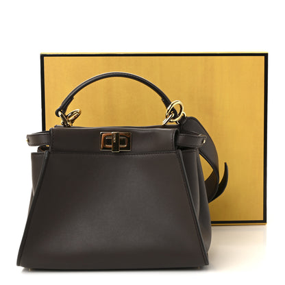 Fendi Vitello Seta Suede FF Mini Peekaboo Iconic Satchel Chocolate Sigaro Marrone 10 of 10