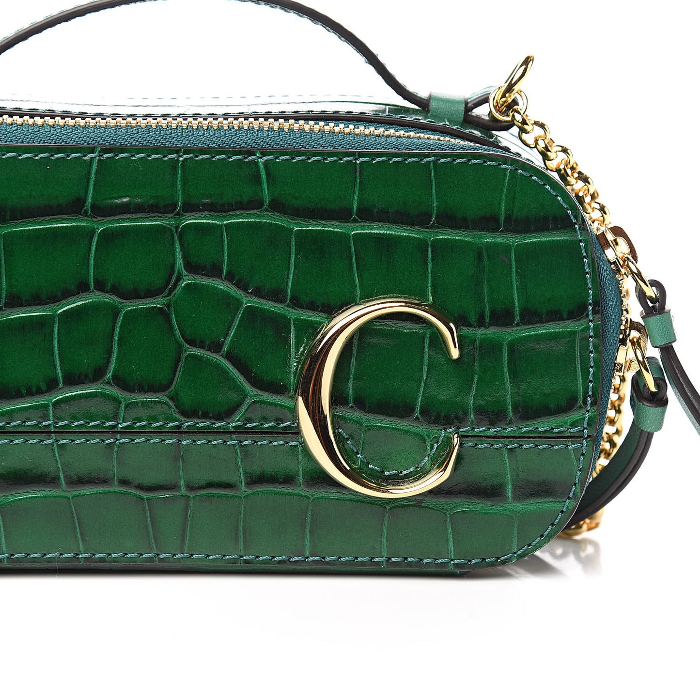 Calfskin Crocodile Embossed Mini C Vanity Bag Woodsy Green