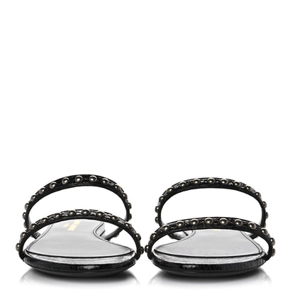 Saint Laurent Ayers Snakeskin Embellished Kate Flat Sandals 36 Black 2 of 10