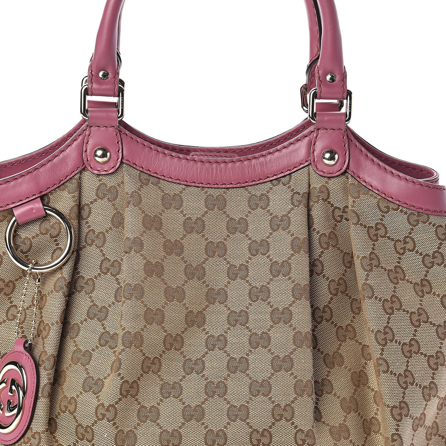 Monogram Margaux Calfskin Medium Sukey Tote Beige Ebony Vintage Rose