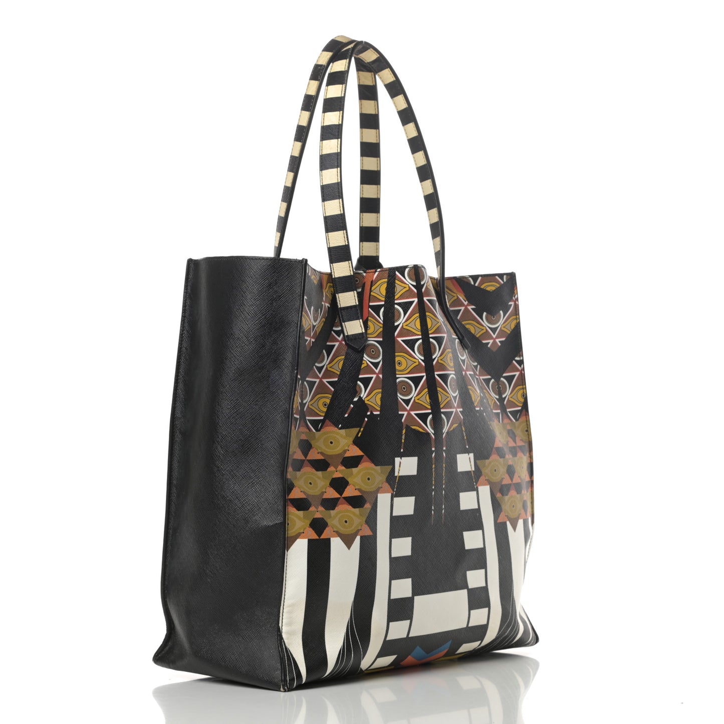 Textured Coated Canvas Egyptian Print Medium Stargate Shopper Tote Multicolor