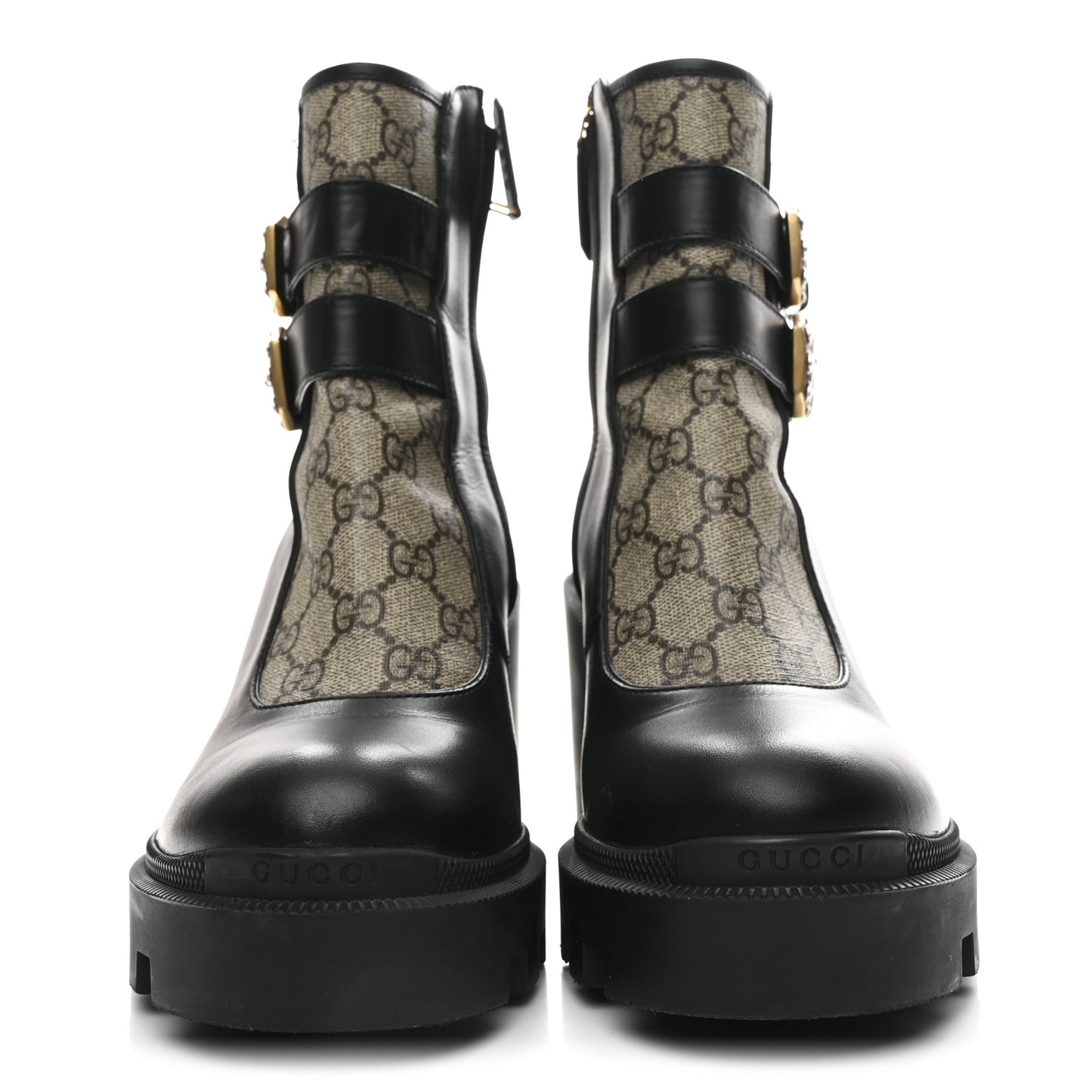 Kensington Calfskin Nappa GG Supreme Monogram Womens Double Buckle Ankle Boots 39 Black
