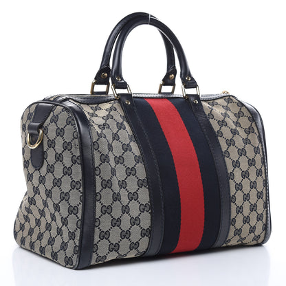 Gucci Monogram Selleria Calfskin Vintage Web Medium Boston Beige Blue 3 of 19